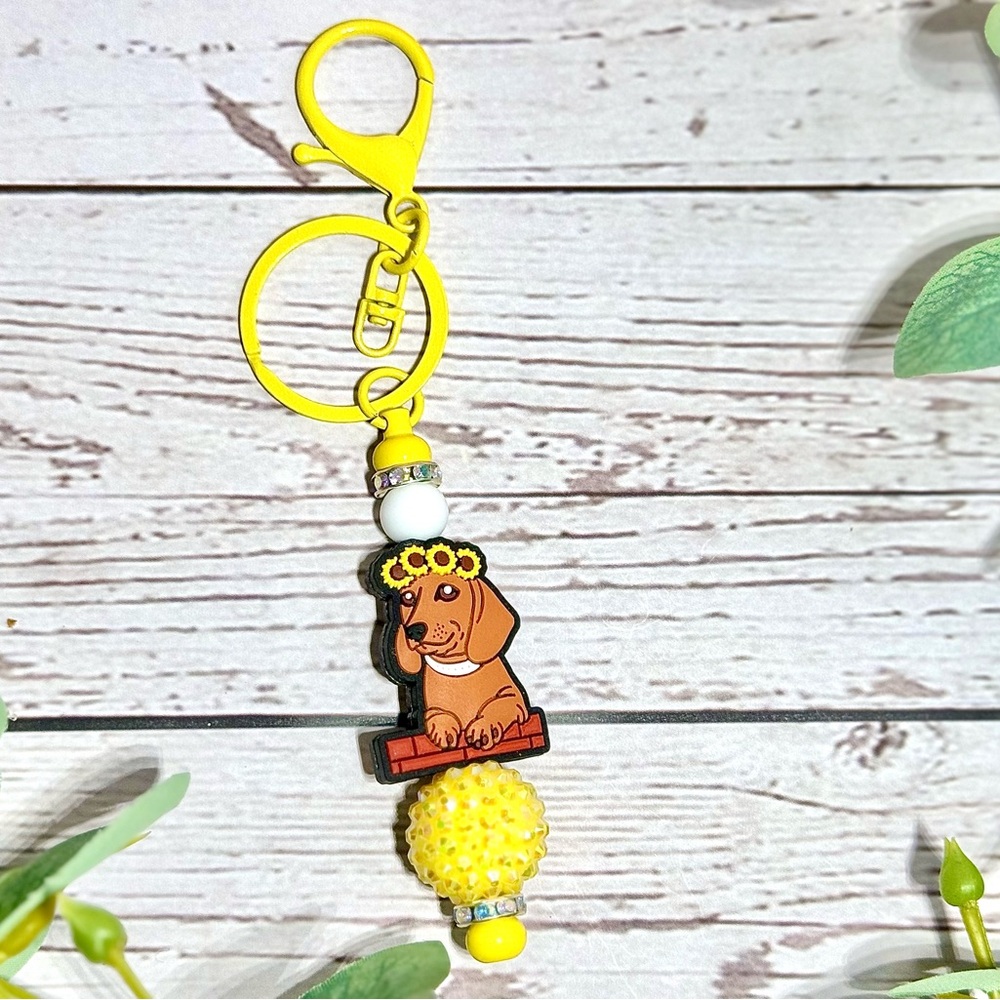 Sunflower Dachshund Keychain